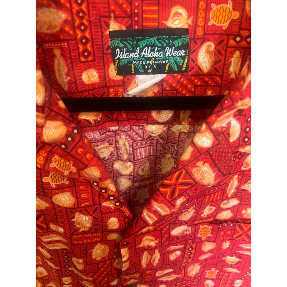Island Aloha Wear Mens Red Sea Life Turtle Fish Hawaiian Shirt Made in Hawaii XL - Picture 2 of 5
